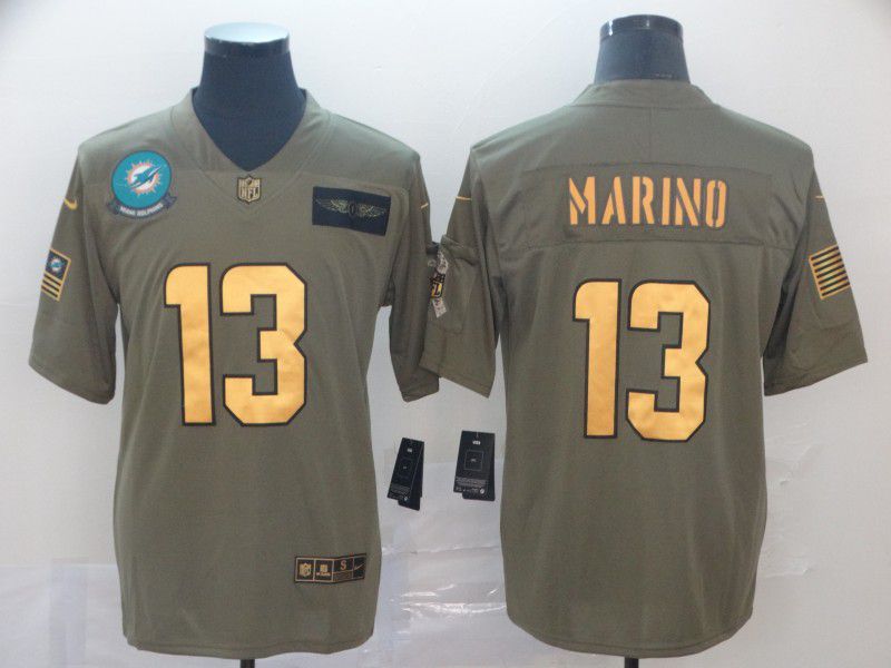Men Miami Dolphins #13 Marino Gold Nike Olive Salute To Service Limited NFL Jersey